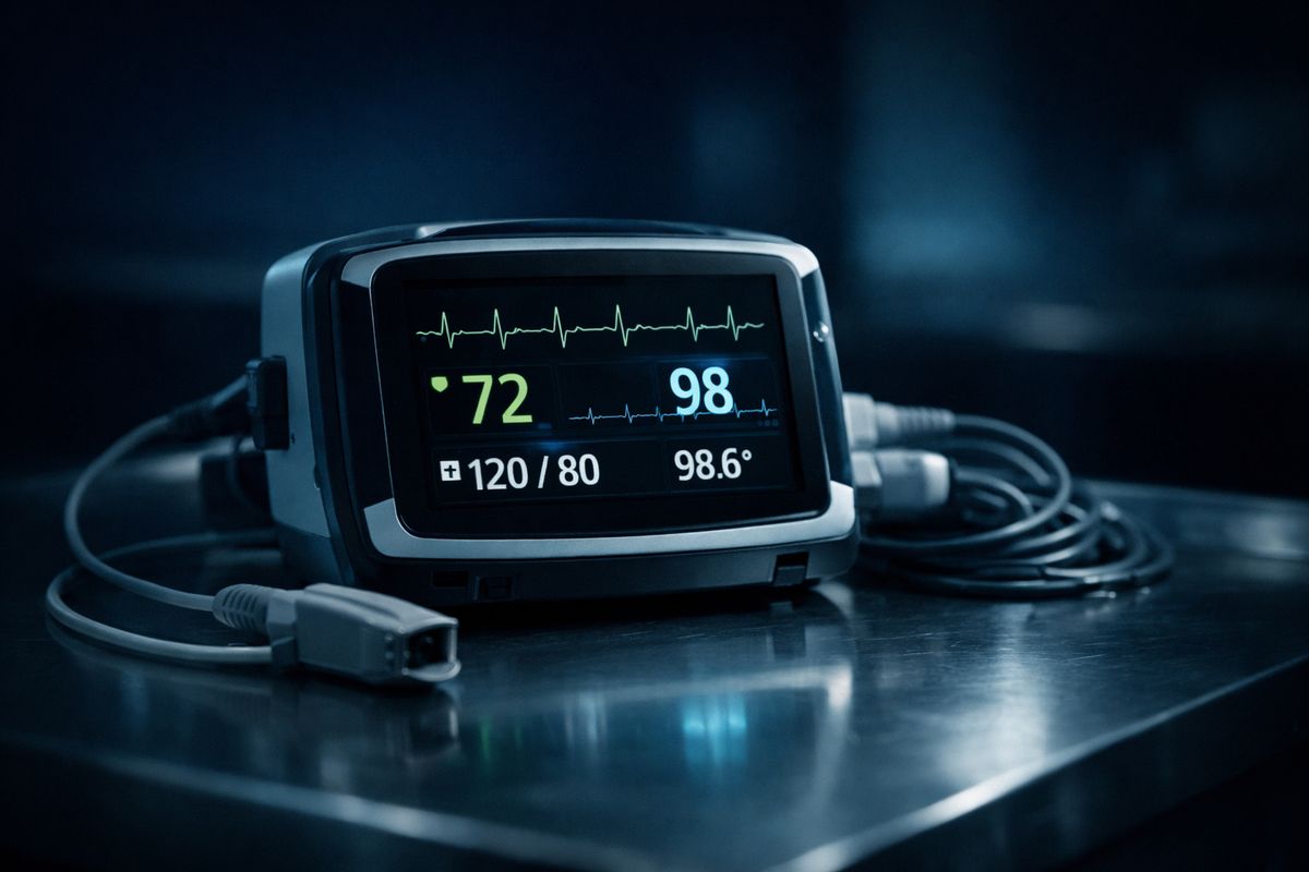 Handheld medical monitoring device on a stainless surface